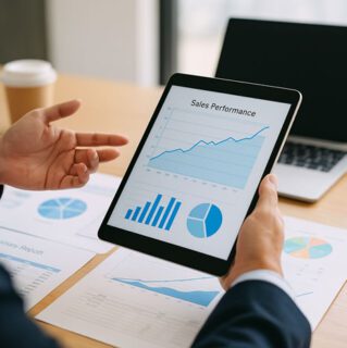 revision-metricas-ventas-grafico-crecimiento-oficina-tablet