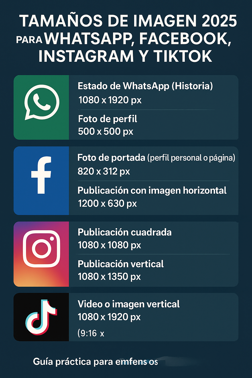 Tamaños de Imagen 2025 para WhatsApp, Facebook, Instagram y TikTok